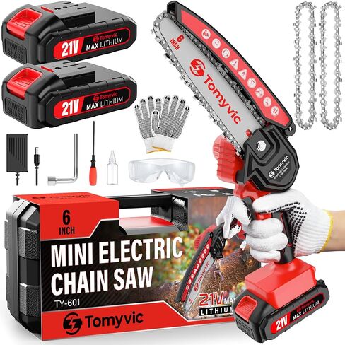Mini Chainsaw 6-Inch Battery Powered - Cordless Electric Handheld Chainsaw with 2 Rechargeable Batteries - 21V Small Power Chain Saws Battery Operated for Tree Trimming Wood Cutting in Saudi Arabia
