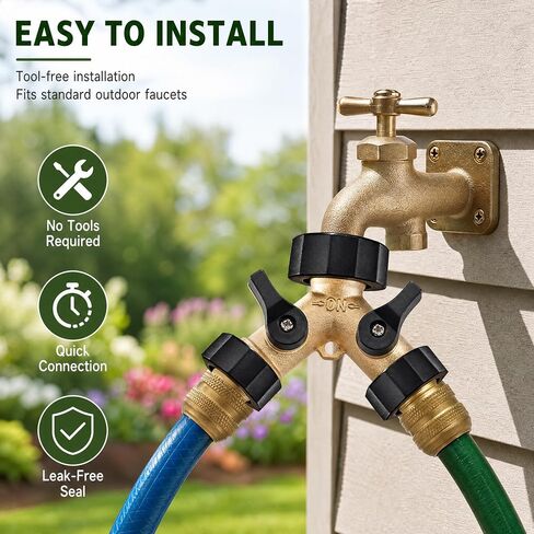 Xiny Tool Hose Splitter, Garden Hose Splitter Heavy Duty 2 Way, Solid Brass Water Hose Y Splitter 2 Valves with 2 Extra Rubber Washers in Saudi Arabia