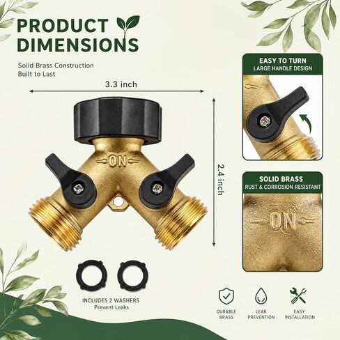 Xiny Tool Hose Splitter, Garden Hose Splitter Heavy Duty 2 Way, Solid Brass Water Hose Y Splitter 2 Valves with 2 Extra Rubber Washers in Saudi Arabia