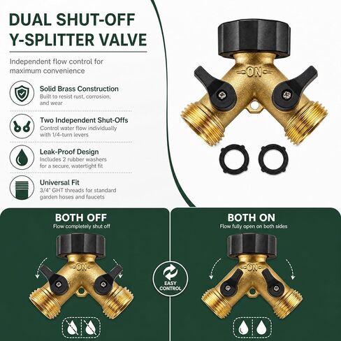 Xiny Tool Hose Splitter, Garden Hose Splitter Heavy Duty 2 Way, Solid Brass Water Hose Y Splitter 2 Valves with 2 Extra Rubber Washers in Saudi Arabia
