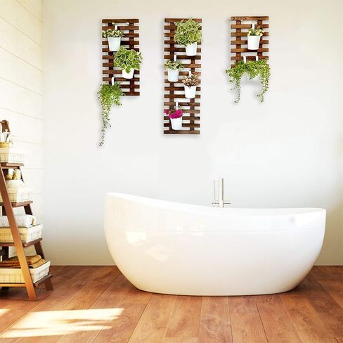 ShopLaLa Wall Planter - عبوتان، مزارعون خشبيان كبيران معلقان للنباتات الداخلية والخارجية، حديقة عمودية حية، حامل وعاء زهور مثبت على الحائط، حامل شماعات جداري عشبي أخضر 47.2 بوصة (120 سم) in Kuwait