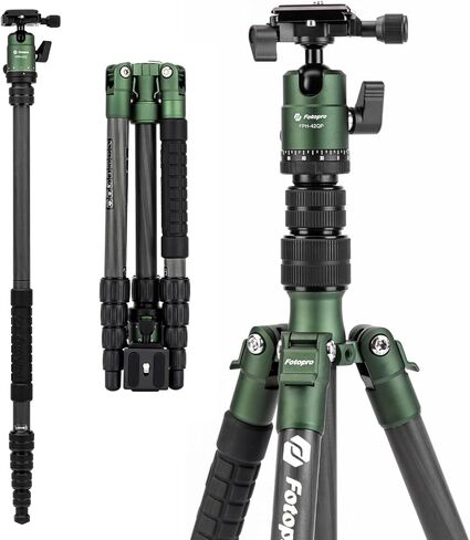 Fotopro 59" Carbon Fiber Travel Tripod, Compact Video Tripods with Fluid Head, Detachable Monopod with Arca-Swiss Quick Release Plate and Bag, Camera Tripod Load up to 8KG/17.63lbs, Orange in Saudi Arabia
