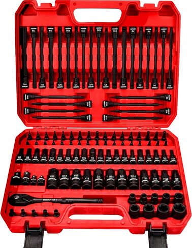 طقم مقبس نجمة E-TORX أنثى من SEDY 14 قطعة مع جراب أحمر، محرك 1/4 بوصة 3/8 بوصة 1/2 بوصة مجموعة مقابس نجوم خارجية للإناث، E4 - E24 in Kuwait