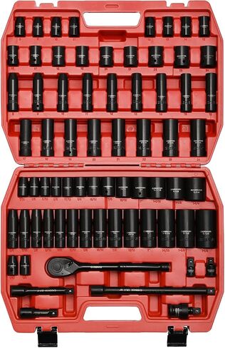 CASOMAN 1/2-inch 70 Pieces Impact Socket Master Set, SAE & Metric from 5/16"-1-1/4",8-24mm, Shallow/Deep Socket with Ratched Hand, Extension Bar and Adapters in Saudi Arabia