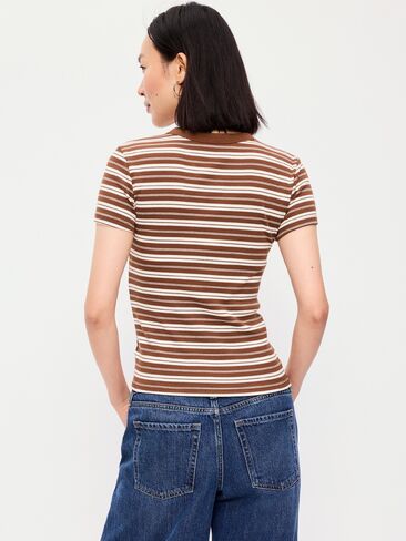 Old Navy Snug Crew-Neck Ribbed T-Shirt - Earth Brown Stripe in Kuwait