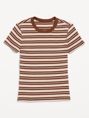 Old Navy Snug Crew-Neck Ribbed T-Shirt - Earth Brown Stripe in Kuwait