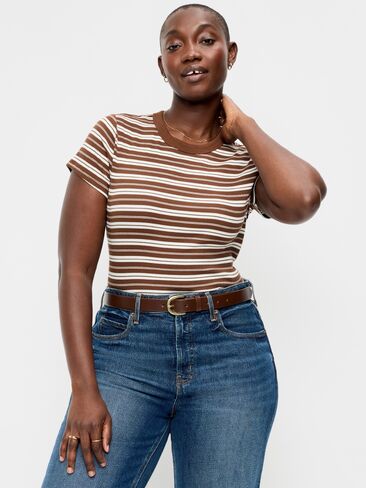 Old Navy Snug Crew-Neck Ribbed T-Shirt - Earth Brown Stripe in Kuwait