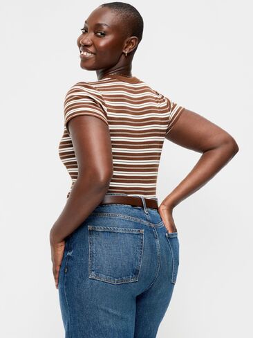Old Navy Snug Crew-Neck Ribbed T-Shirt - Earth Brown Stripe in Kuwait
