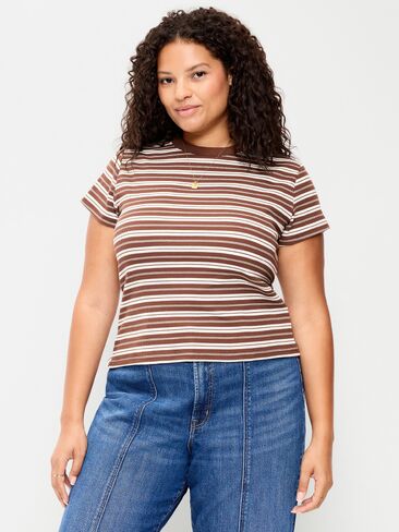 Old Navy Snug Crew-Neck Ribbed T-Shirt - Earth Brown Stripe in Kuwait