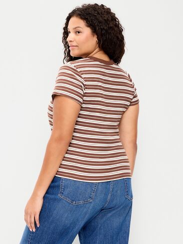 Old Navy Snug Crew-Neck Ribbed T-Shirt - Earth Brown Stripe in Kuwait