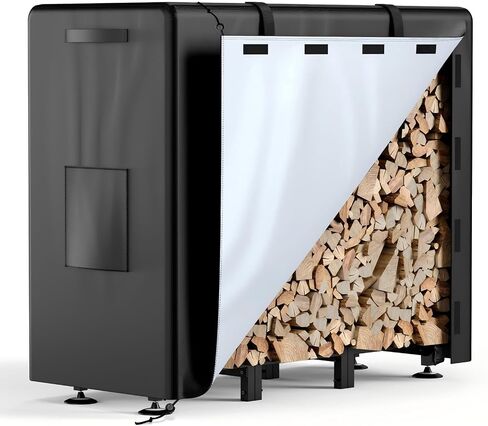 Brightown Firewood Rack Outdoor with Cover, 4FT Indoor Wood Rack for Firewood, Waterproof Fire Wood Holder Outside, Adjustable Heavy Duty Logs Stand Stacker Holder for Fireplace Patio Deck, Black in Saudi Arabia