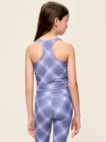 Old Navy PowerSoft Longline Sports Bra for Girls - Blue Plaid in Kuwait