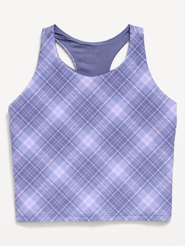 Old Navy PowerSoft Longline Sports Bra for Girls - Blue Plaid in Kuwait