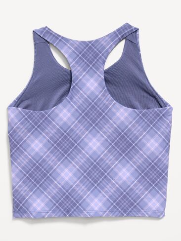 Old Navy PowerSoft Longline Sports Bra for Girls - Blue Plaid in Kuwait