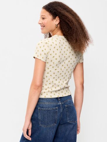 Old Navy Snug Crop T-Shirt - Green Floral in Kuwait