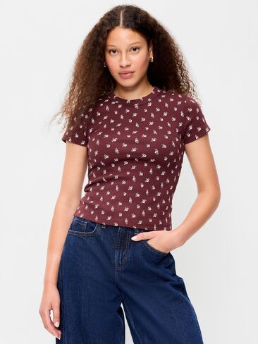 Old Navy Snug Crop T-Shirt - Burgundy Floral in Kuwait