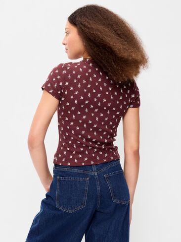 Old Navy Snug Crop T-Shirt - Burgundy Floral in Kuwait