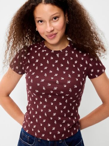 Old Navy Snug Crop T-Shirt - Burgundy Floral in Kuwait