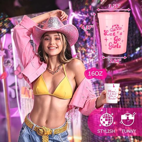 نيفيليباتا مجموعة اكواب حفلات توديع العزوبية قابلة لاعادة الاستخدام بعبارة Let's Go Girls، اكواب ملعب بلاستيكية لحفلات توديع العزوبية بطابع السبعينيات من 12 قطعة in Kuwait