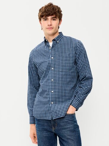 Old Navy Classic Fit Everyday Plaid Poplin Shirt - Navy Blue Check in Kuwait
