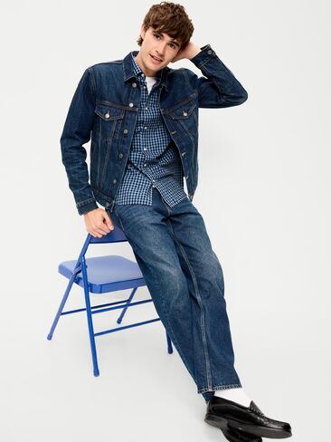 Old Navy Classic Fit Everyday Plaid Poplin Shirt - Navy Blue Check in Kuwait