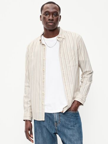 Old Navy Classic Fit Everyday Oxford Shirt - Sea Salt Stripe in Kuwait