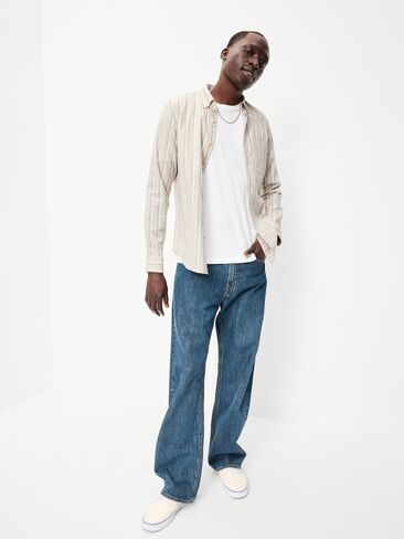 Old Navy Classic Fit Everyday Oxford Shirt - Sea Salt Stripe in Kuwait