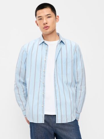 Old Navy Classic Fit Everyday Striped Poplin Shirt - Blue Stripe in Kuwait