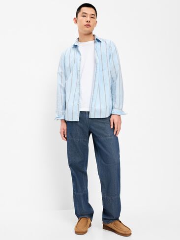 Old Navy Classic Fit Everyday Striped Poplin Shirt - Blue Stripe in Kuwait