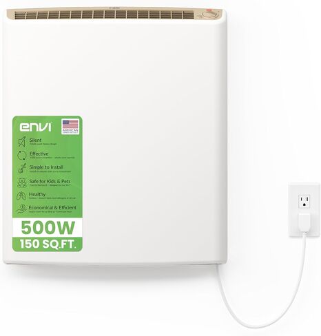 Plug-in Electric Panel Wall Heaters for Indoor Use, Energy Efficient 24/7 Heating w/Safety Sensor Protection, Patented Quiet Fan-less Design, Easy 2-Min Install, Space Heater, Made in USA in Saudi Arabia