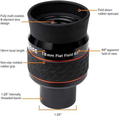 Celestron 93452 Ultima Edge 18mm Parfocal Ultra Flat Field Eyepiece Designed for 1.25" Focusers - Incredibly Crisp Views, Fully Multi-Coated Lens, Moulded Rubber Grip, Black in Kuwait