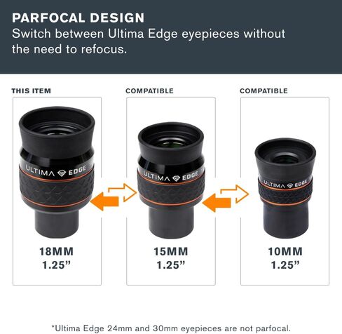 Celestron 93452 Ultima Edge 18mm Parfocal Ultra Flat Field Eyepiece Designed for 1.25" Focusers - Incredibly Crisp Views, Fully Multi-Coated Lens, Moulded Rubber Grip, Black in Kuwait