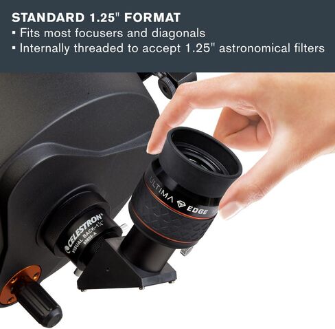 Celestron 93452 Ultima Edge 18mm Parfocal Ultra Flat Field Eyepiece Designed for 1.25" Focusers - Incredibly Crisp Views, Fully Multi-Coated Lens, Moulded Rubber Grip, Black in Kuwait