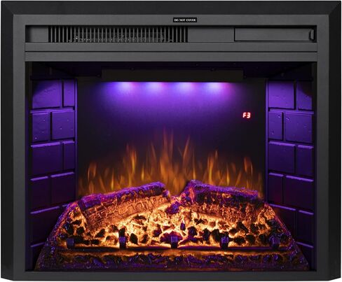 Benrocks 25'' Electric Fireplace Inserts, Recessed & Built in Wall Electric Fireplace Heater with Fire Crackling Sound, Adjustable Top Light & Flame Speed, Overheating Protection, 750/1500W Black in Saudi Arabia