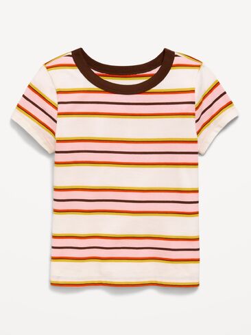 Old Navy Fitted Short-Sleeve T-Shirt for Girls - Brown/Pink Stripe in Kuwait