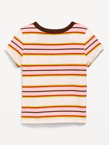 Old Navy Fitted Short-Sleeve T-Shirt for Girls - Brown/Pink Stripe in Kuwait
