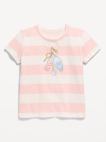Old Navy Short-Sleeve Graphic T-Shirt for Girls - White/Pink Stripe in Kuwait