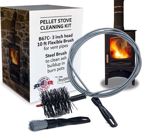 FryOilSaver Co | B67C | Pellet Stove Vent Cleaning Kit | 3" by 3.5" Bristle Head | Extra Length 10 Feet Long | Chimney Sweep Kit for Wood Pellet Stove Pipes | Extra Flexible Cleaning Brush in Saudi Arabia