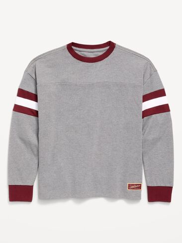 Old Navy Oversized Long-Sleeve Graphic T-Shirt for Boys - Gray in Kuwait