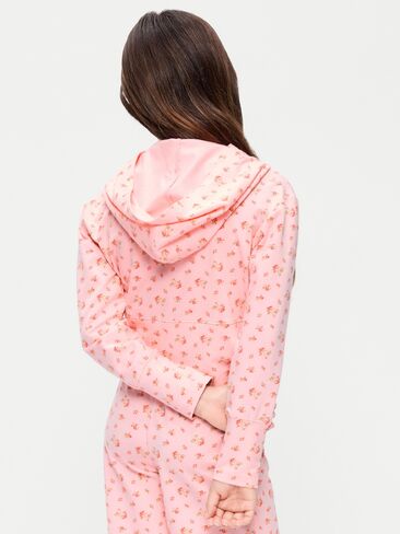 Old Navy Fitted Cropped 2-Way-Zip Hoodie for Girls - Pink Ditsy Floral in Kuwait