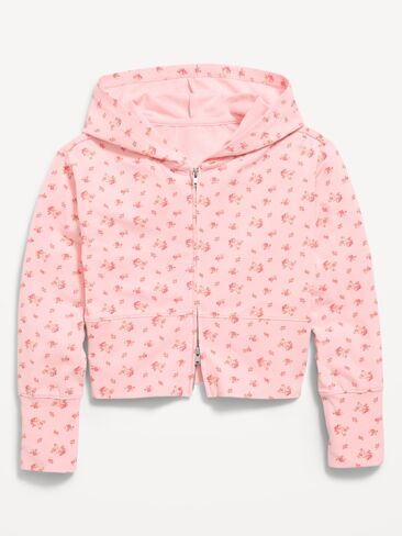 Old Navy Fitted Cropped 2-Way-Zip Hoodie for Girls - Pink Ditsy Floral in Kuwait