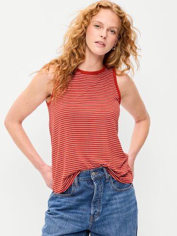 Old Navy Luxe High-Neck Tank Top - Red Stripe in Kuwait