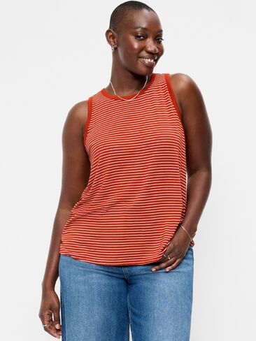 Old Navy Luxe High-Neck Tank Top - Red Stripe in Kuwait