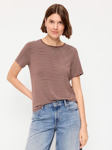 Old Navy Luxe Crew-Neck T-Shirt - Earth Brown Stripe in Kuwait