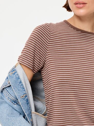 Old Navy Luxe Crew-Neck T-Shirt - Earth Brown Stripe in Kuwait