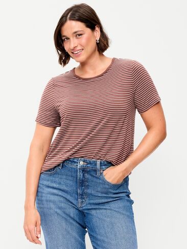 Old Navy Luxe Crew-Neck T-Shirt - Earth Brown Stripe in Kuwait