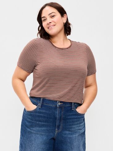 Old Navy Luxe Crew-Neck T-Shirt - Earth Brown Stripe in Kuwait