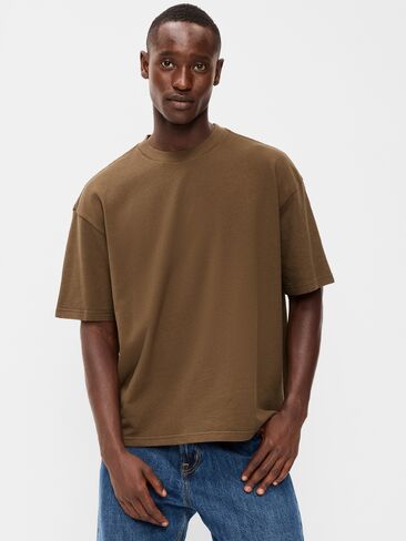 Old Navy Oversized Heavyweight Garment-Washed T-Shirt - Dark Walnut Brown in Kuwait