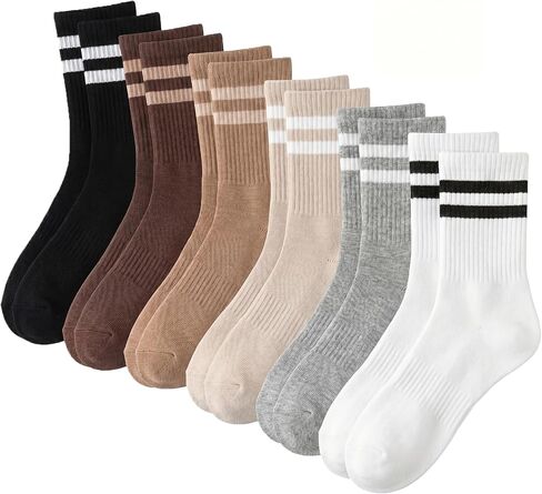 6 Pairs Crew Socks for Women Striped Cotton Causal Arch Support Soft Breathable Socks in Saudi Arabia