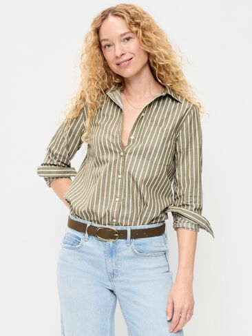 Old Navy Classic Button-Down Shirt - Neutral Stripe in Kuwait
